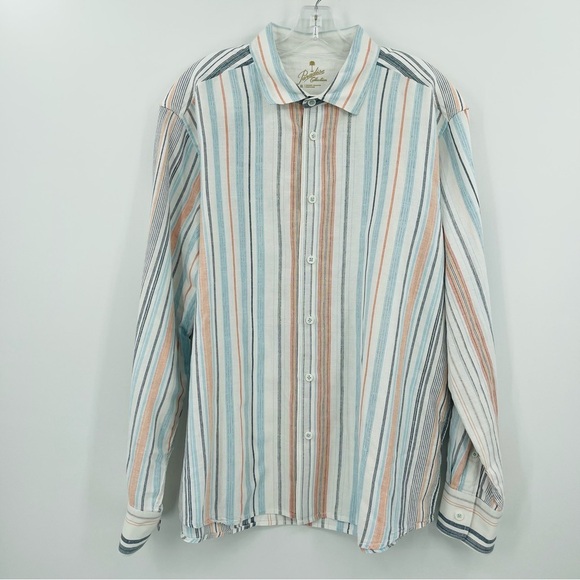 Paradise Collection linen cotton stripe button front‎ shirt men's size XL - Picture 8 of 9